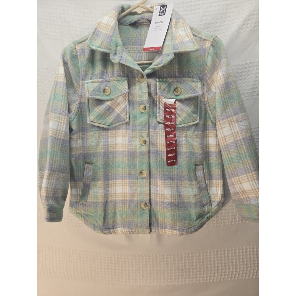 NWT Member's Mark Girls Shacket Size MEDIUM 7/8 Green Plaid
